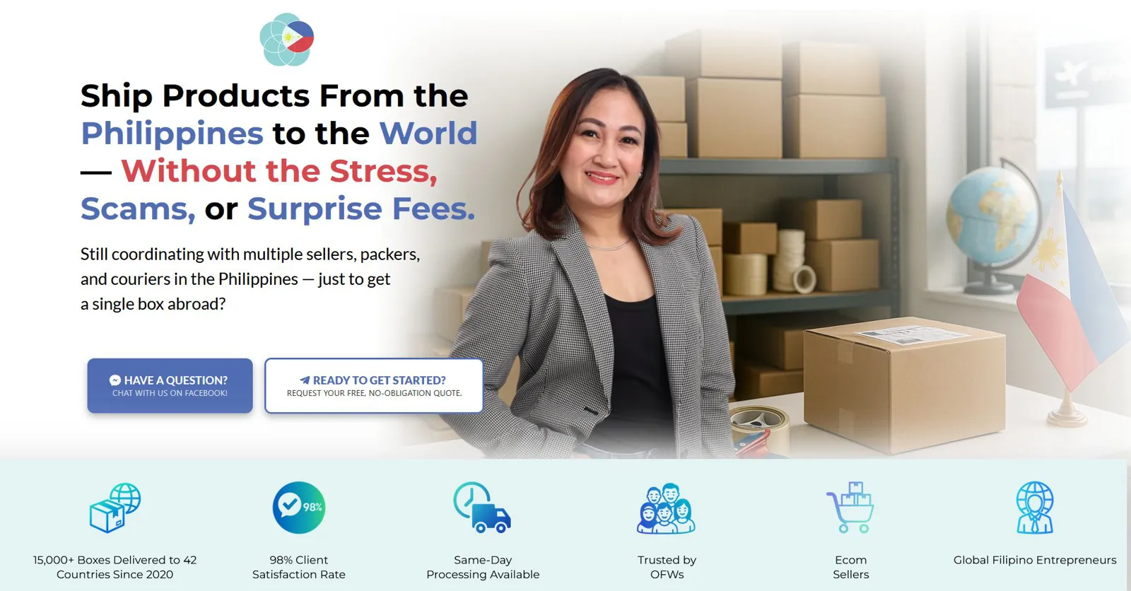 Logistics company funnel: ship products from the Philippines to the world