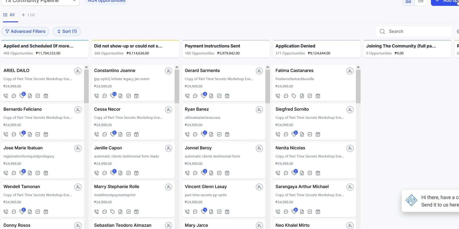 Organized sales pipeline with every lead in a stage